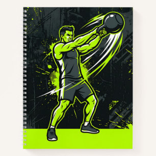 Eine dynamische neon-grüne Lineart-Illustration ei Notizblock