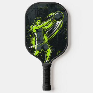 Eine dynamische neon-grüne Lineart-Illustration ei Pickleball Schläger