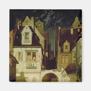 Eine Ecke einer deutschen Stadt durch Mondschein Magnet