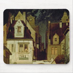 Eine Ecke einer deutschen Stadt durch Mondschein Mousepad
