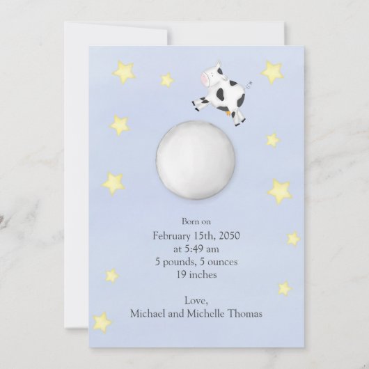 Eine einfache Baby-Aquarellkuh sprang über den Mon Ankündigung (Rückseite)