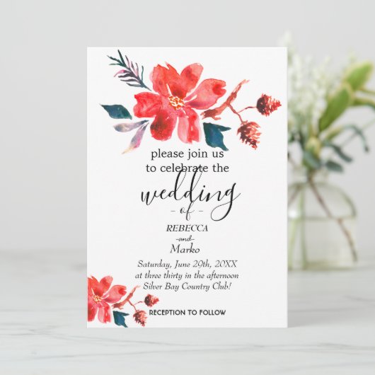 Eine einfache Einladung mit weißer Blüte (Stehend Vorderseite)