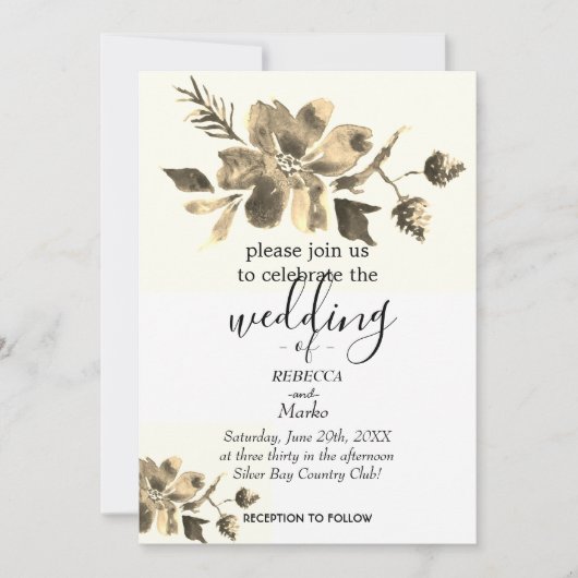 Eine einfache Einladung mit weißer Blüte (Vorderseite)