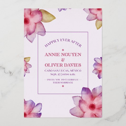 Eine einfache, liebliche Blumenhochzeit Folieneinladung (Vorderseite)