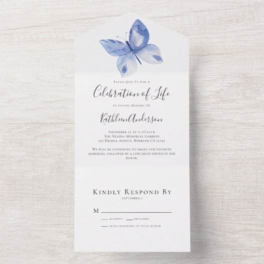 Eine einfache Schmetterlingsfeier des Lebens All In One Einladung (Innen Boden)