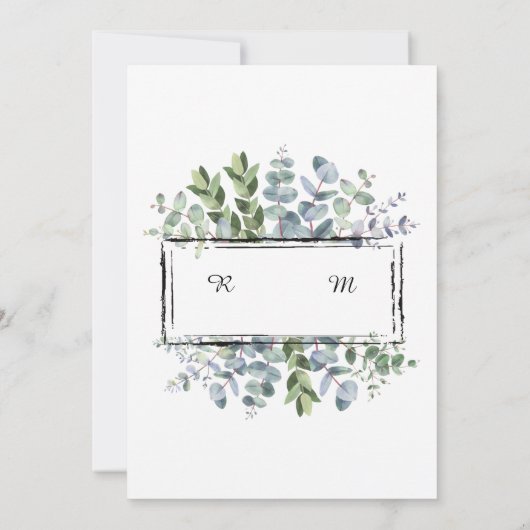 Eine einfache, weiße Eukalyptus-Einladung für Ihre Einladung (Rückseite)