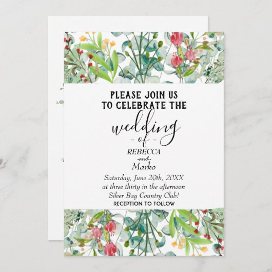 Eine einfache, weiße Eukalyptus-Einladung für Ihre Einladung (Vorne/Hinten)