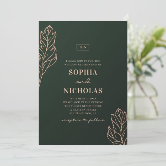 Eine elegante Hochzeit in Grün und Gold. Emerald b Einladung (Stehend Vorderseite)