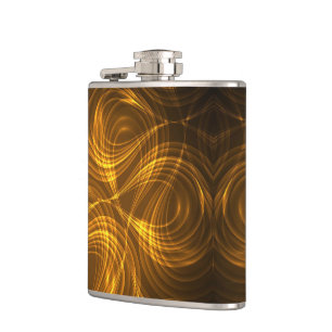 Eine elegante Metallflasche mit einem wirbelnden g Flachmann