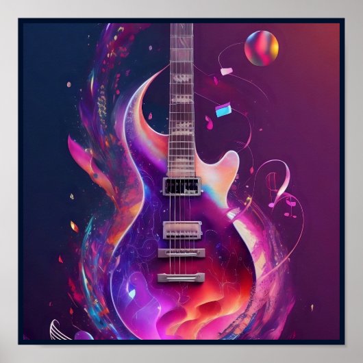 Eine elektrische Gitarre mit musikalischen Noten Poster (Vorne)