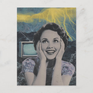 Eine elektrisierende Retro-Collage einer Frau Postkarte