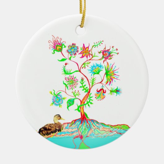 Eine Ente und ein Baum Keramik Ornament (Vorne)