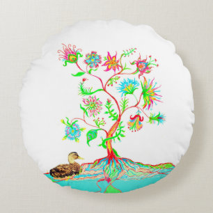 Eine Ente und ein Baum Rundes Kissen