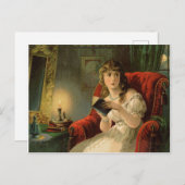 Eine erschreckte junge Frau, die ein Buch las, Vin Postkarte (Vorne/Hinten)