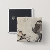 Eine Eule und zwei OstBullfinches Button (Vorne & Hinten)