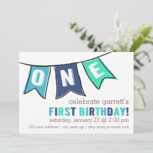 Eine Fahnen-Einladung - Junge Einladung (Stehend Vorderseite)