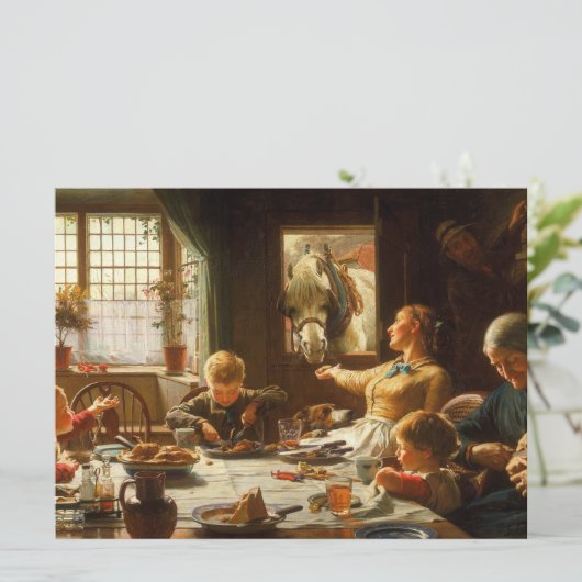 Eine Familie (der Esel wird Gefüttert) Karte (Stehend Vorderseite)