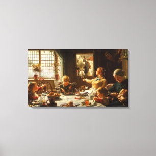 Eine Familie (der Esel wird Gefüttert) Leinwanddruck