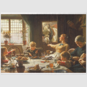 Eine Familie (der Esel wird Gefüttert) Seidenpapier