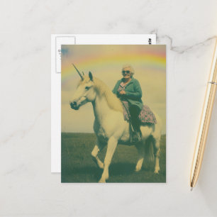 Eine Fantasy - Ältere Frau reiten im Unicorn Postkarte