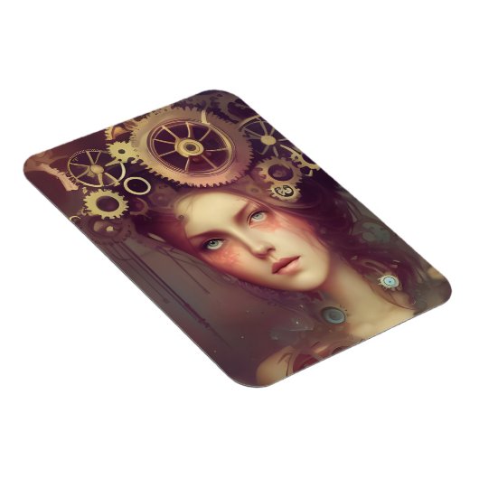 Eine Fantasy-Frau mit Dampfantrieb auf ihrem Kopf Magnet (Rechte Seite)