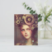 Eine Fantasy-Frau mit Dampfantrieb auf ihrem Kopf Postkarte (Stehend Vorderseite)