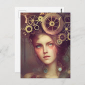 Eine Fantasy-Frau mit Dampfantrieb auf ihrem Kopf Postkarte (Vorne/Hinten)