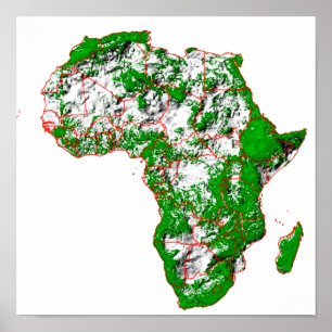 Eine farbcodierte Schummerungskarte von Afrika Poster