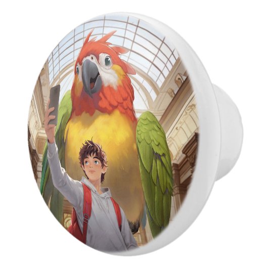 Eine farbenfrohe Begegnung - Riesenpapagei im Muse Keramikknauf (Rechts)