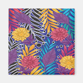 eine farbenfrohe Blume und ein Muster der Blätter Magnet (Vorne)