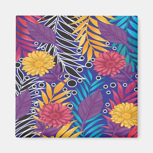 eine farbenfrohe Blume und ein Muster der Blätter  Magnet (Vorne)