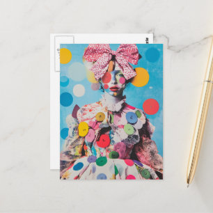 Eine farbenfrohe Dame mit einer großen Schleife un Postkarte