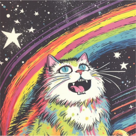 Eine farbenfrohe Fluffy Cat im Weltraum Aufkleber (Vorderseite)