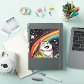 Eine farbenfrohe Fluffy Cat im Weltraum Aufkleber (iPad Hülle)