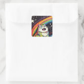 Eine farbenfrohe Fluffy Cat im Weltraum Quadratischer Aufkleber (Tasche)