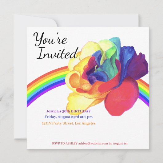 Eine "farbenfrohe Geburtstagsparty" Einladung (Vorderseite)