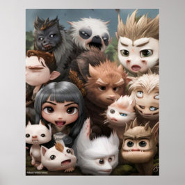 Eine farbenfrohe Gruppe von niedlichen Tieren und  Poster