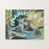 Eine farbenfrohe Katze, die bei Sonnenlicht an der Puzzle (Horizontal)