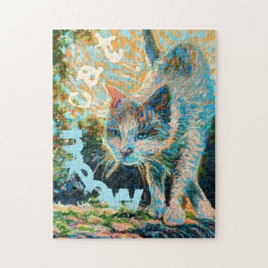 Eine farbenfrohe Katze, die bei Sonnenlicht an der Puzzle (Vertikal)