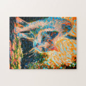 Eine farbenfrohe Katze, die bei Sonnenlicht an der Puzzle (Horizontal)