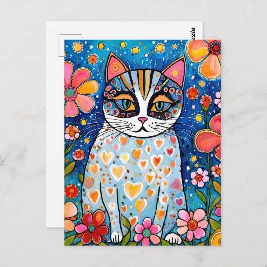 Eine farbenfrohe Katze Postkarte (Vorne/Hinten)