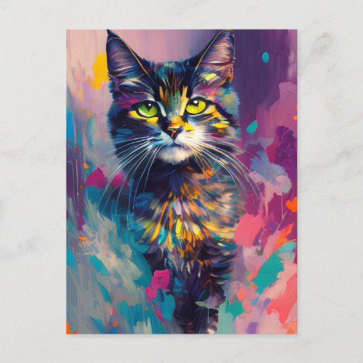 Eine farbenfrohe Katze Postkarte (Vorderseite)