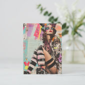Eine farbenfrohe Mode-Dame Collage Postkarte (Stehend Vorderseite)