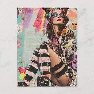 Eine farbenfrohe Mode-Dame Collage Postkarte