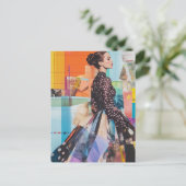 Eine farbenfrohe Mode-Dame Collage Postkarte (Stehend Vorderseite)