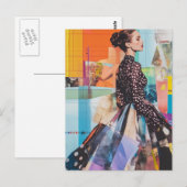 Eine farbenfrohe Mode-Dame Collage Postkarte (Vorne/Hinten)