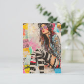 Eine farbenfrohe Mode-Dame Collage Postkarte (Stehend Vorderseite)