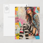 Eine farbenfrohe Mode-Dame Collage Postkarte (Vorne/Hinten)