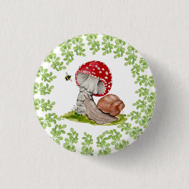 Eine farbenfrohe Waldfliege und eine Schnecke Button