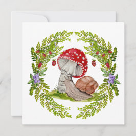 Eine farbenfrohe Waldfliege und eine Schnecke Einladung